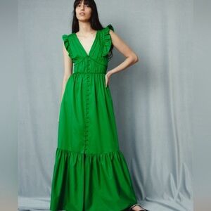 Self Portrait Green Tie-Back Maxi Dress, Size US4